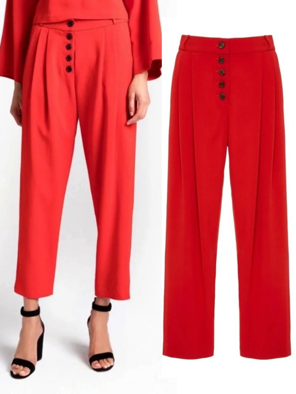 A.L.C. Russel Cropped Button-Fly Pleated Crepe Trouser Pants Cherry Red Size 4